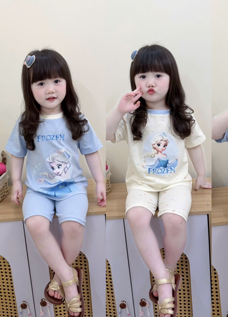 G942 - SET 2 BỘ NGỐ BÉ GÁI ELSA ANNA xanh be