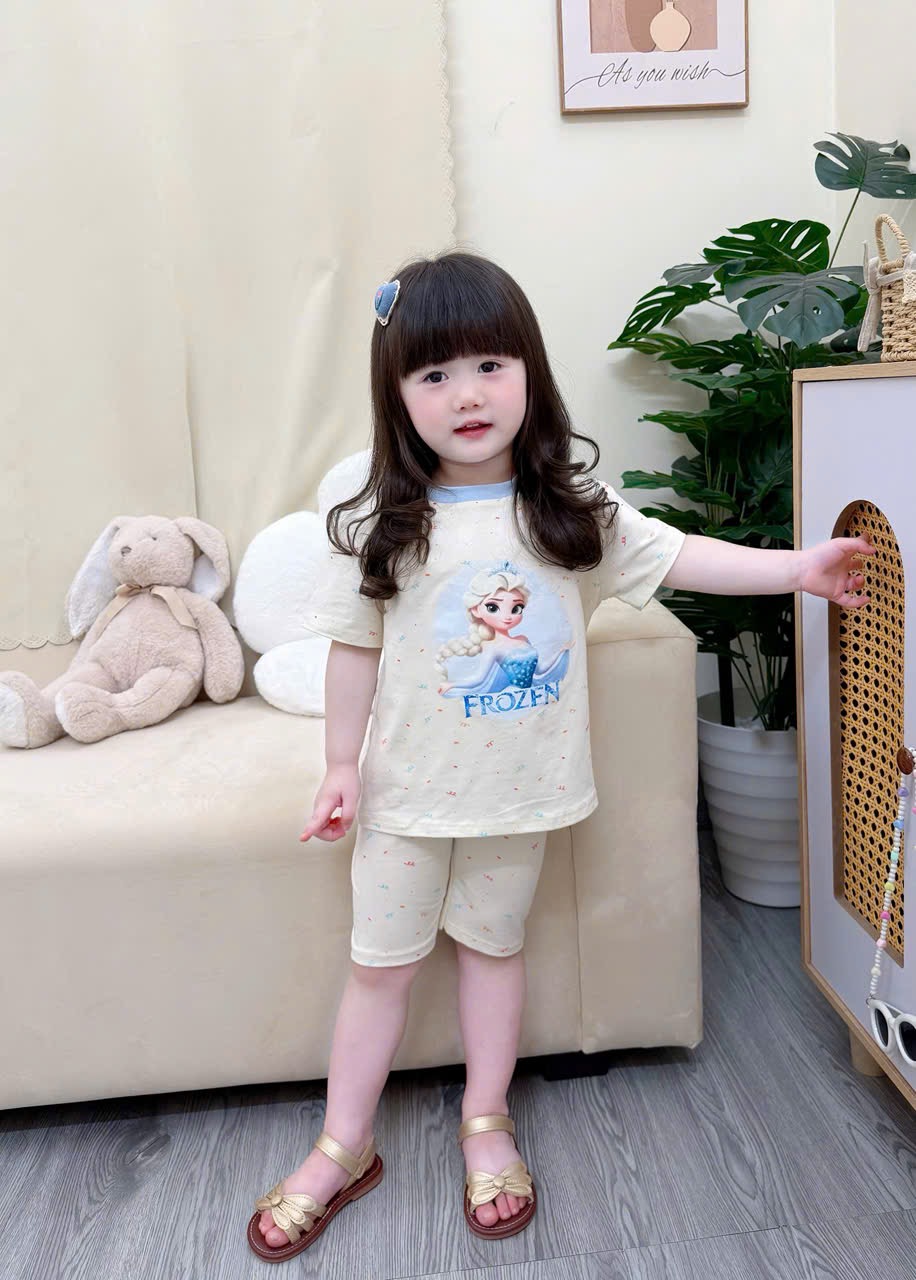 G942 - SET 2 BỘ NGỐ BÉ GÁI ELSA ANNA xanh be