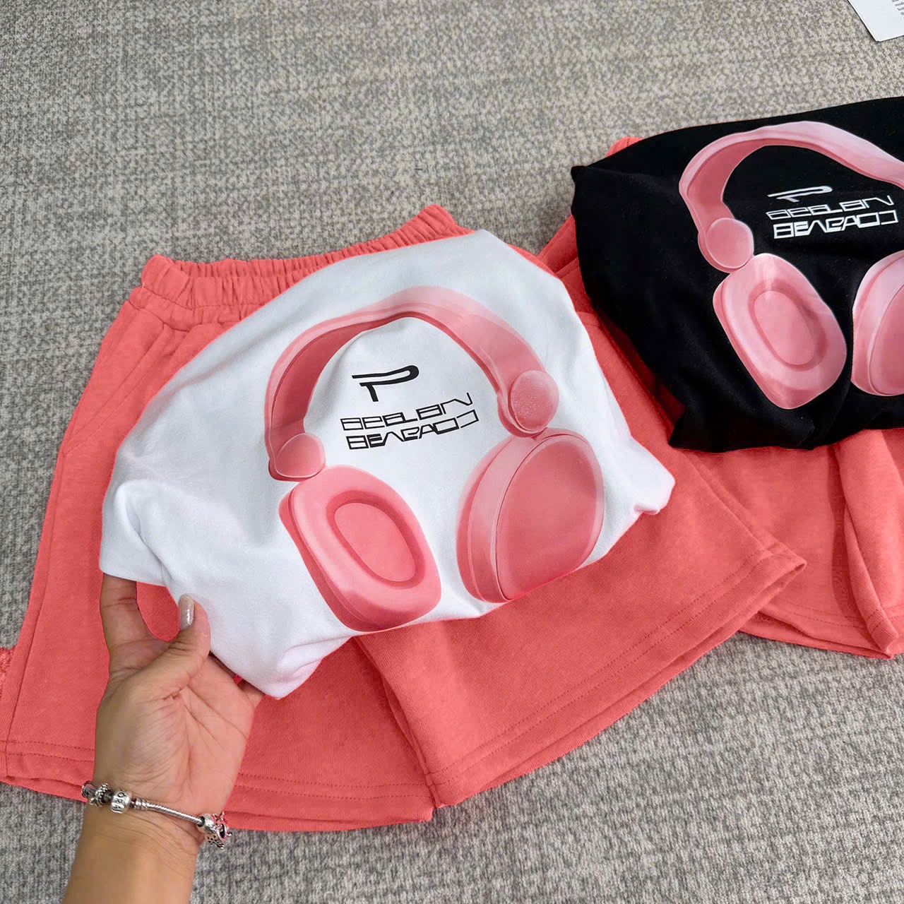 G952 - BỘ ĐÙI BÉ GÁI SIZE ĐẠI ÁO TAI NGHE QUẦN HỒNG