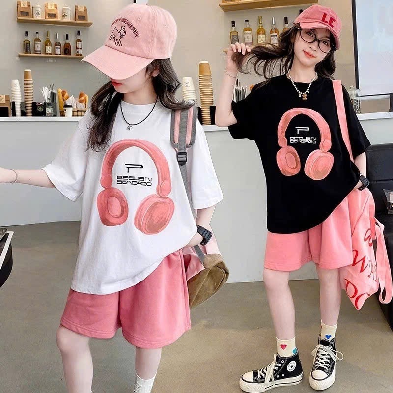 G952 - BỘ ĐÙI BÉ GÁI SIZE ĐẠI ÁO TAI NGHE QUẦN HỒNG