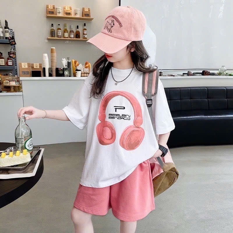 G952 - BỘ ĐÙI BÉ GÁI SIZE ĐẠI ÁO TAI NGHE QUẦN HỒNG