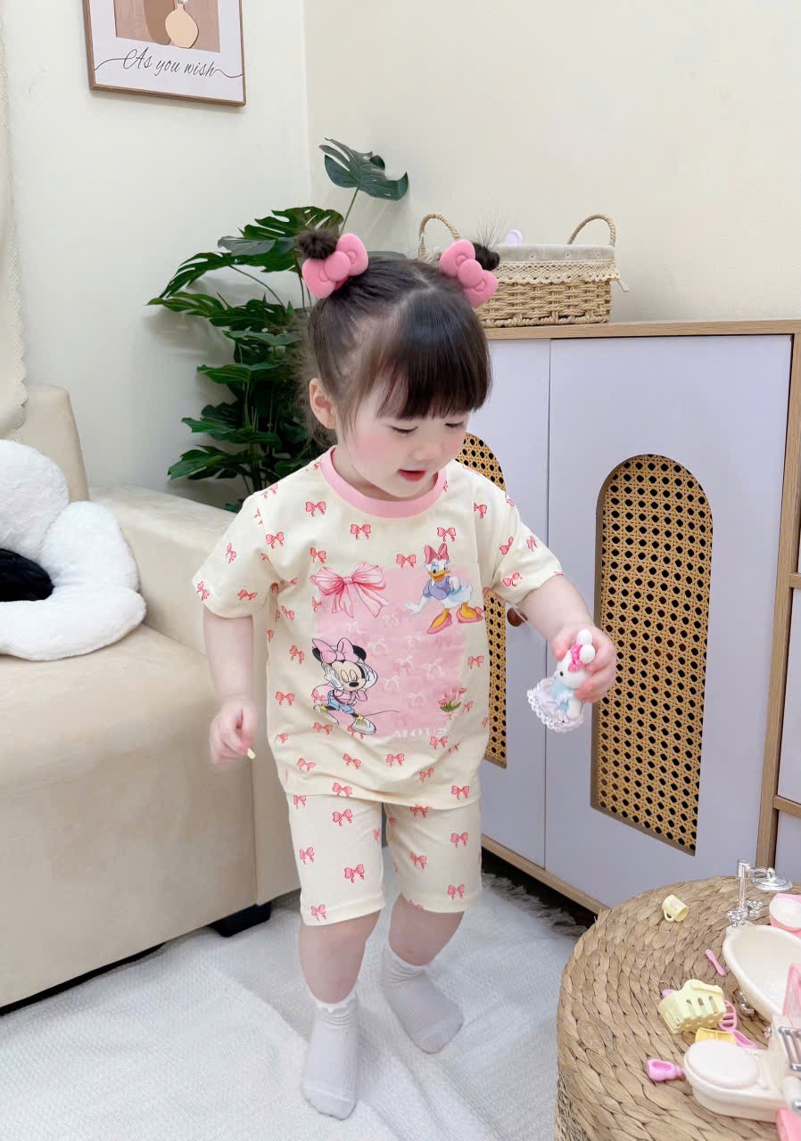 G954 - SET 3 BỘ ĐÙI BÉ GÁI MICKEY hồng be tràn