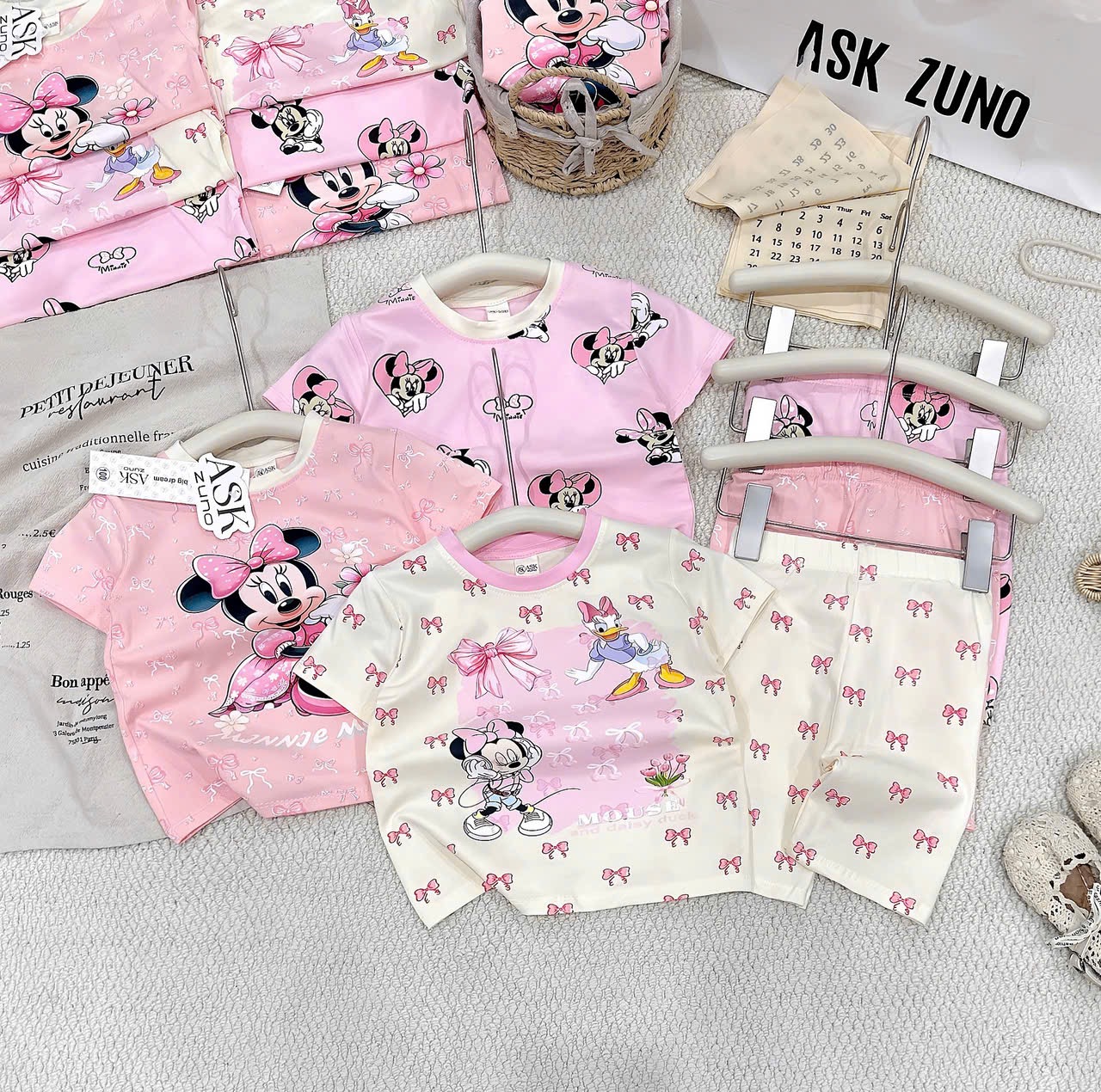 G954 - SET 3 BỘ ĐÙI BÉ GÁI MICKEY hồng be tràn