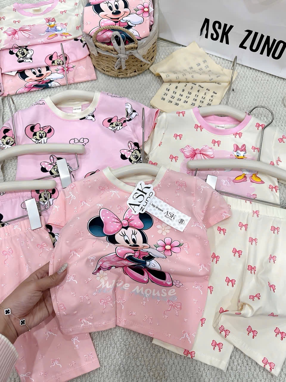 G954 - SET 3 BỘ ĐÙI BÉ GÁI MICKEY hồng be tràn