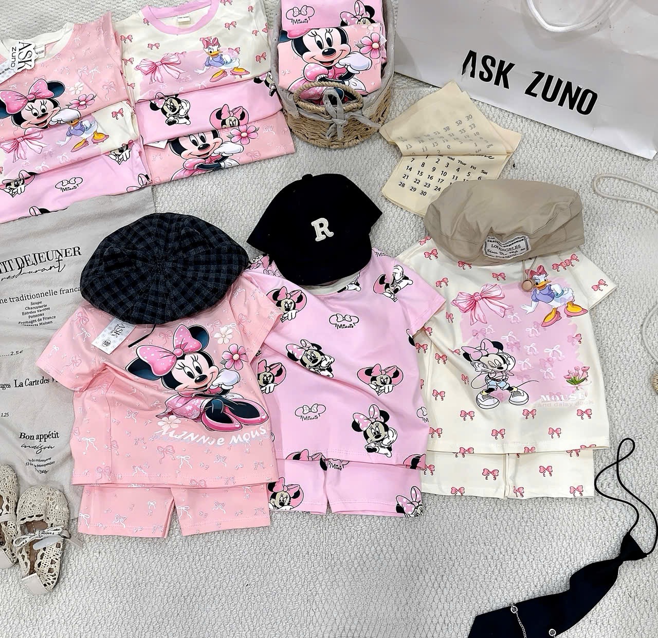 G954 - SET 3 BỘ ĐÙI BÉ GÁI MICKEY hồng be tràn
