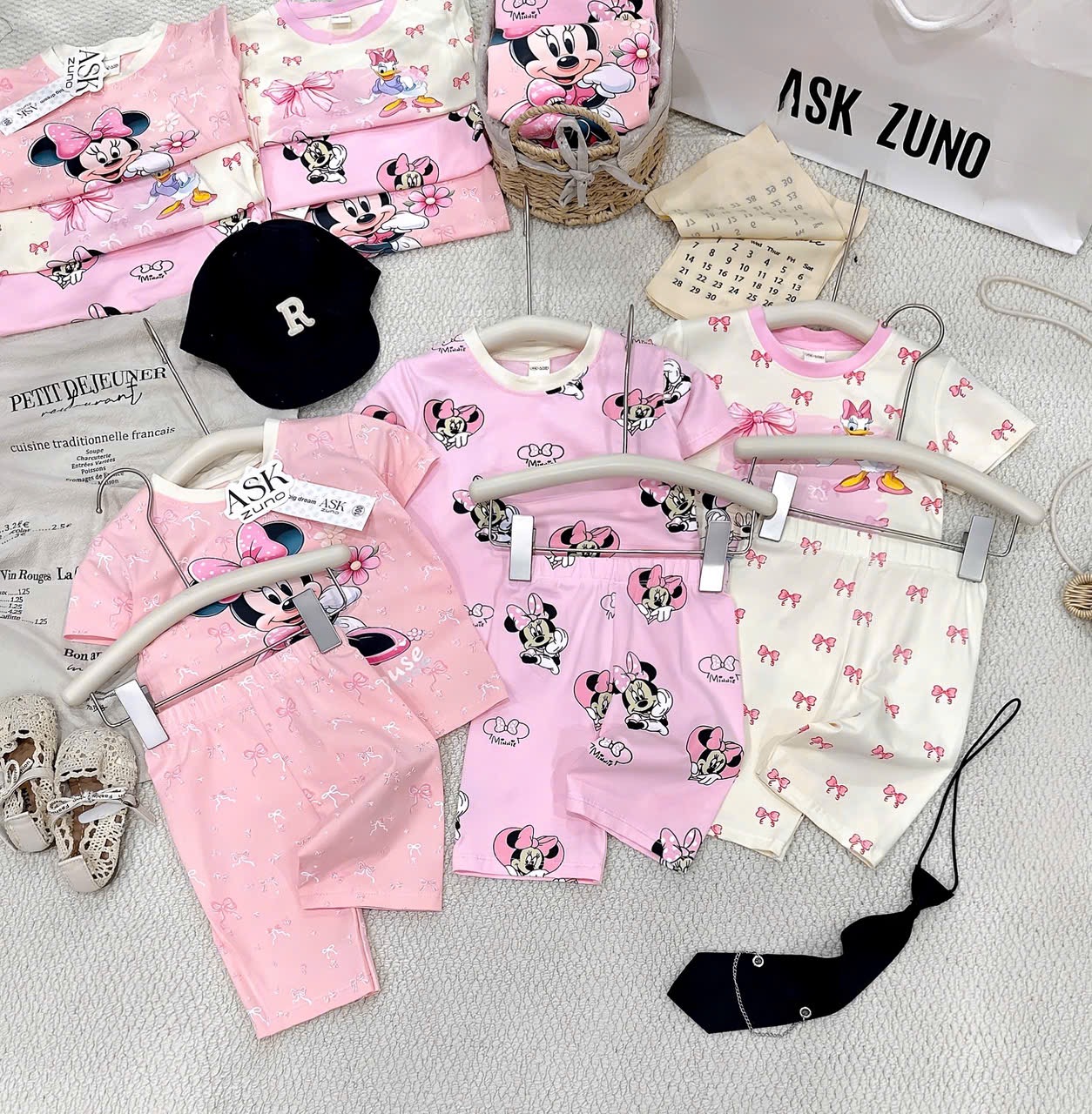 G954 - SET 3 BỘ ĐÙI BÉ GÁI MICKEY hồng be tràn