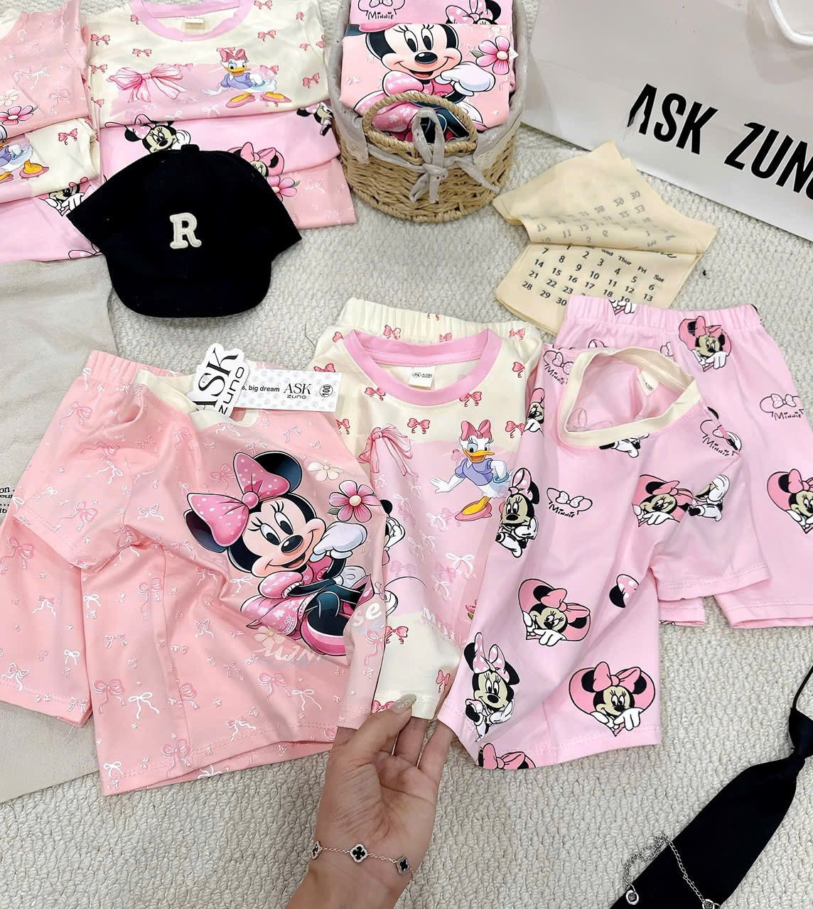 G954 - SET 3 BỘ ĐÙI BÉ GÁI MICKEY hồng be tràn