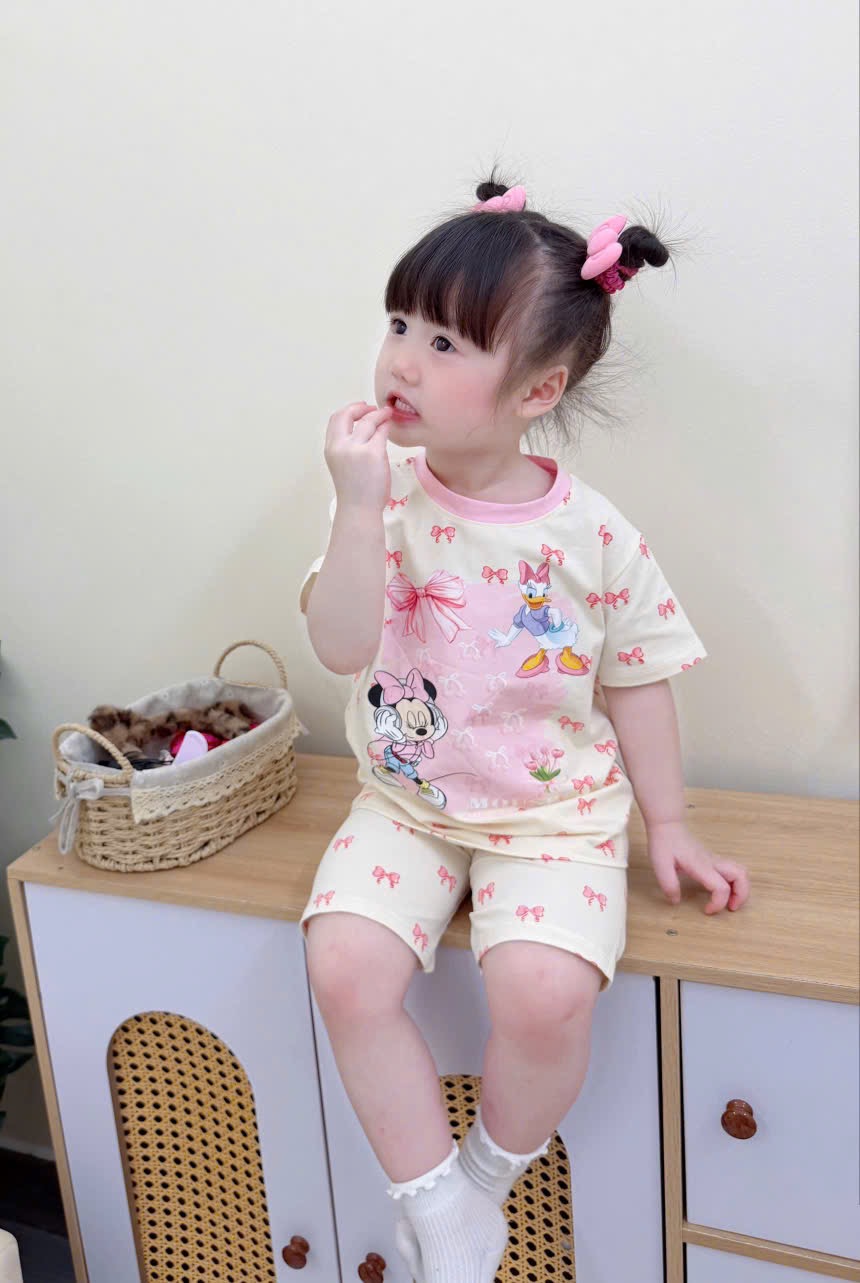 G954 - SET 3 BỘ ĐÙI BÉ GÁI MICKEY hồng be tràn