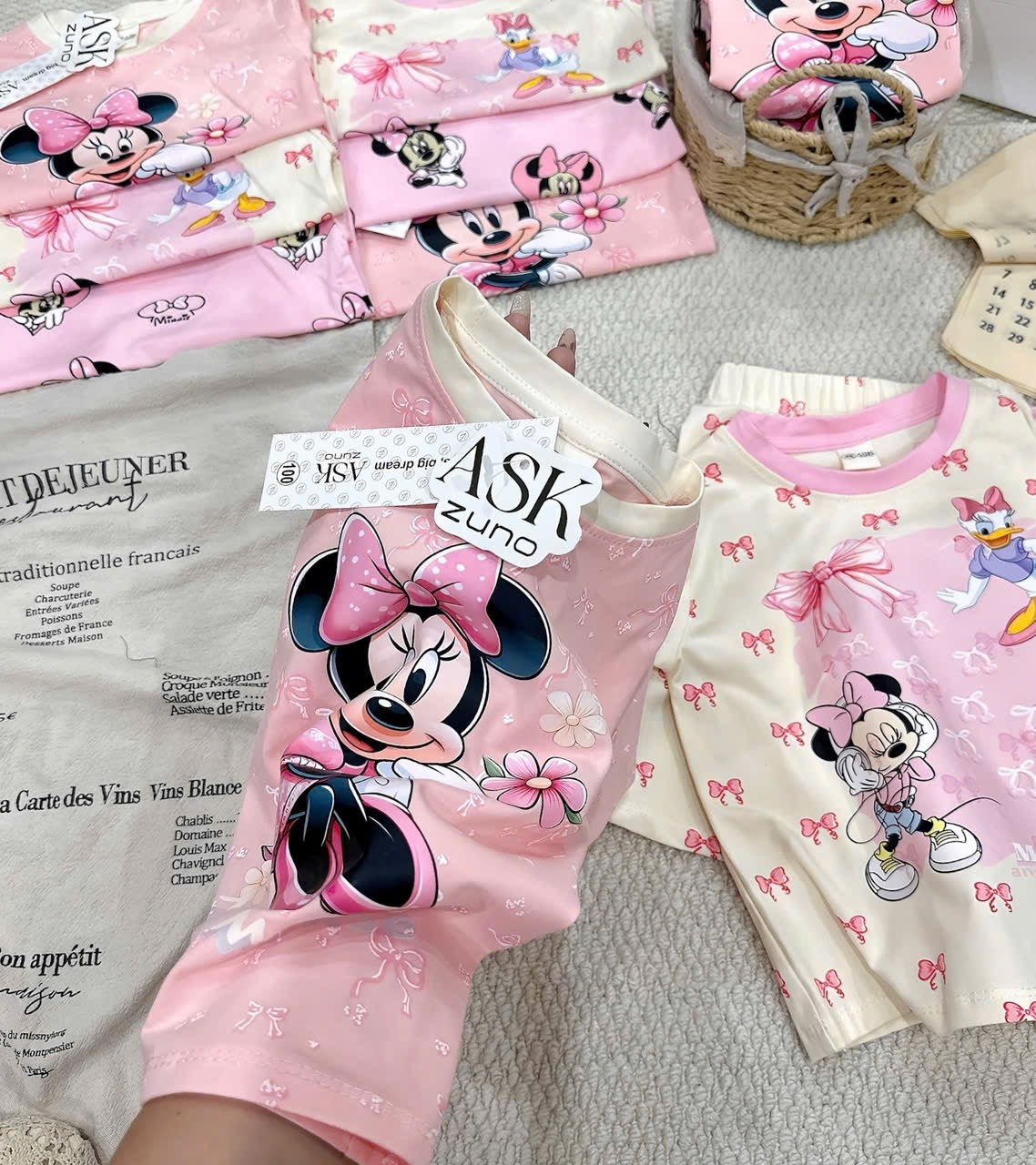 G954 - SET 3 BỘ ĐÙI BÉ GÁI MICKEY hồng be tràn