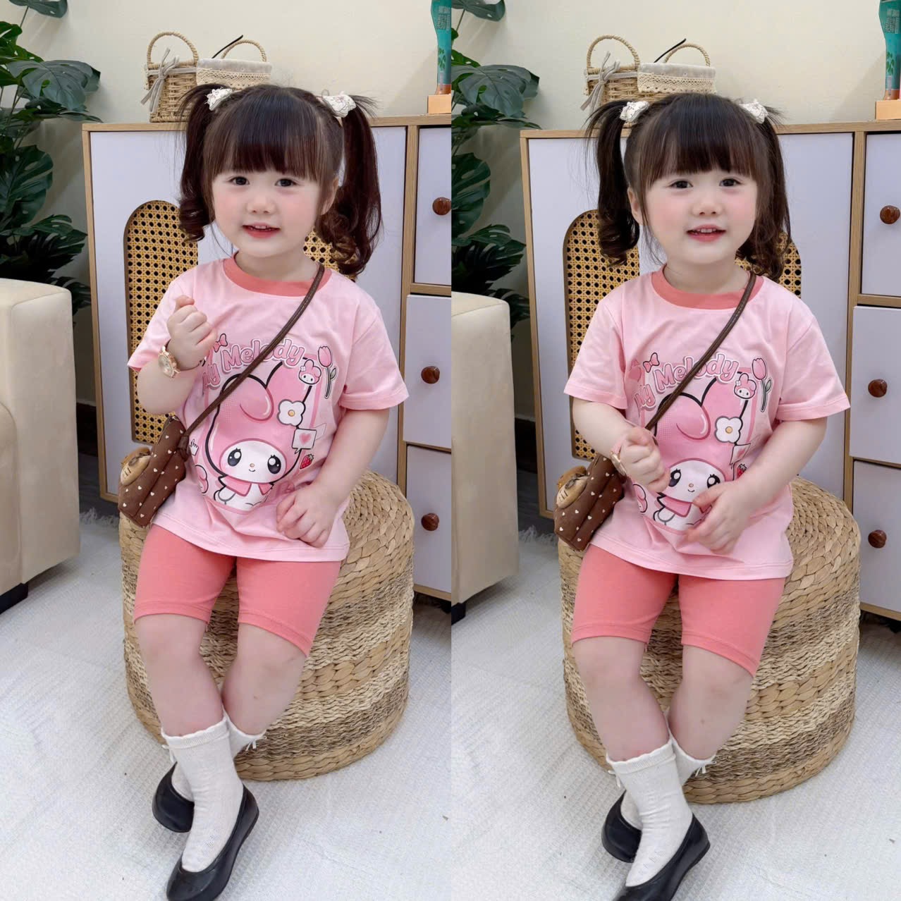 G956 - BỘ BÉ GÁI ÁO HỒNG THỎ MELODY QUẦN LEGGING