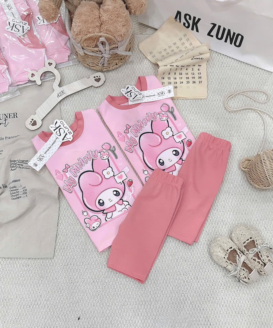 G956 - BỘ BÉ GÁI ÁO HỒNG THỎ MELODY QUẦN LEGGING