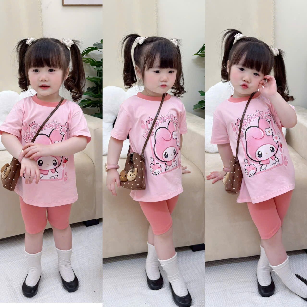 G956 - BỘ BÉ GÁI ÁO HỒNG THỎ MELODY QUẦN LEGGING