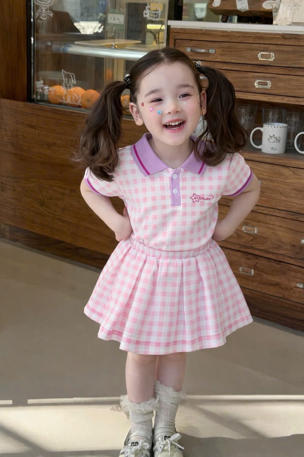 G958 - SET BÉ GÁI ÁO POLO CỔ TÍM CVAY XẾP LY STARLIGHT