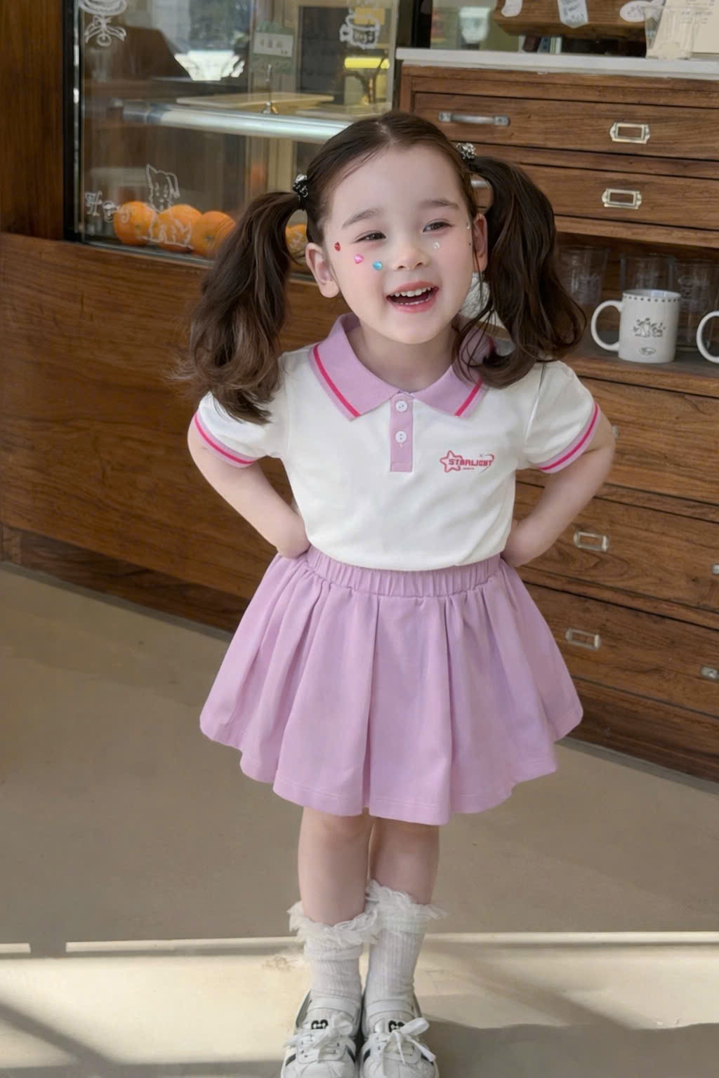 G958 - SET BÉ GÁI ÁO POLO CỔ TÍM CVAY XẾP LY STARLIGHT