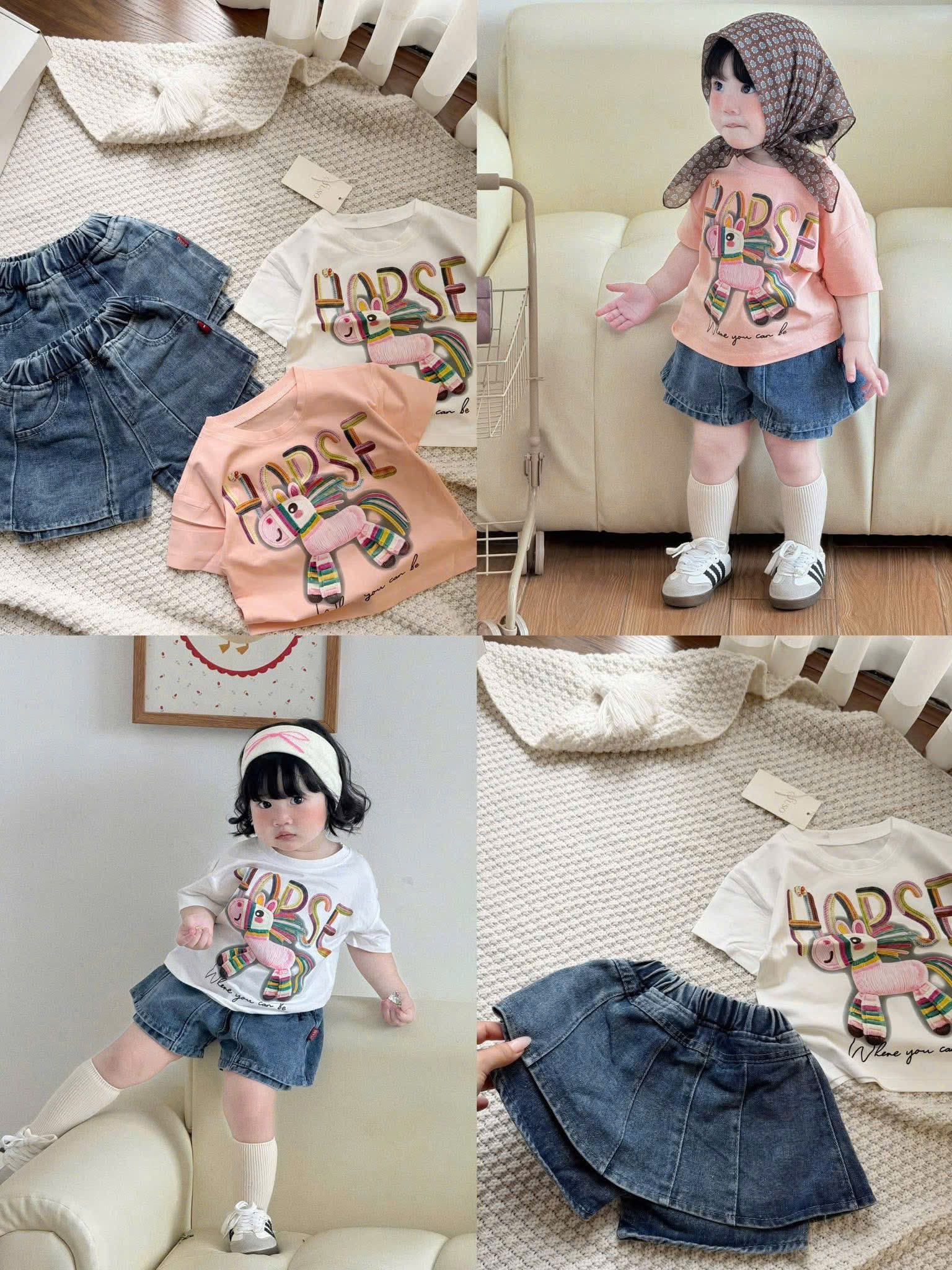 G959 - SET BÉ GÁI ÁO NGỰA HORSE QUẦN JEANS VÁY