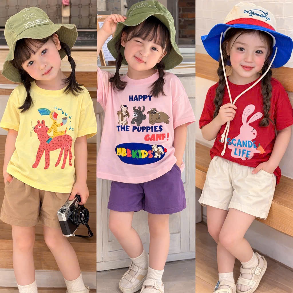 G960 - SET 3 BỘ ĐÙI BÉ GÁI BÁO THỎ đỏ vàng hồng