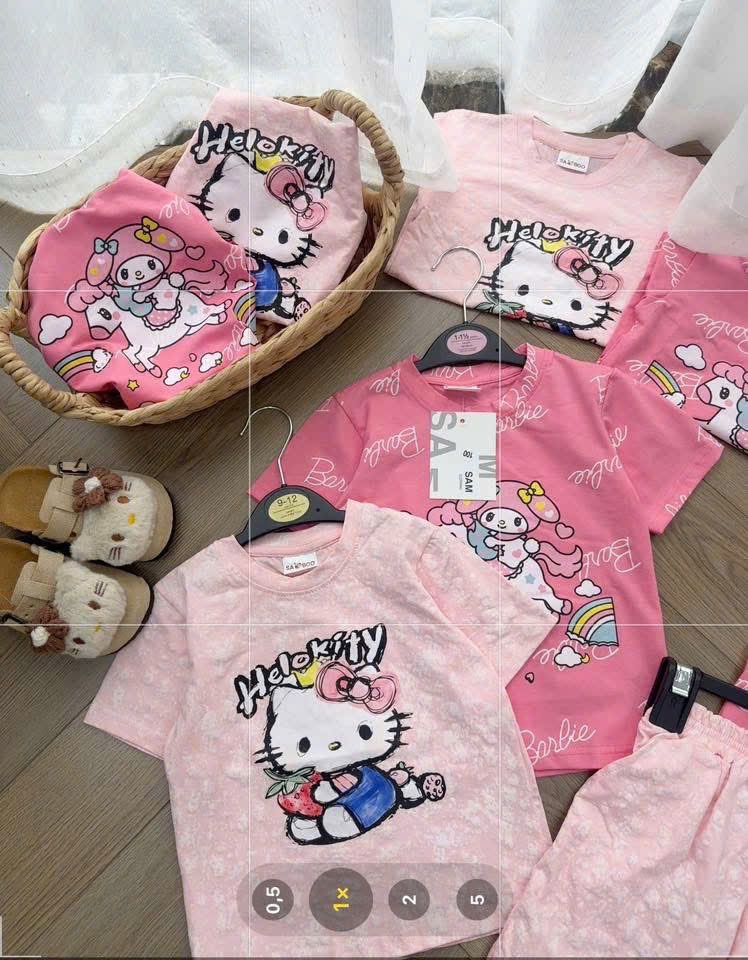 G964 - SET 2 BỘ ĐÙI BÉ GÁI KITTY THỎ NGỰA LOANG HỒNG