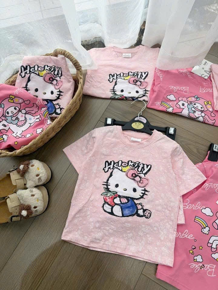G964 - SET 2 BỘ ĐÙI BÉ GÁI KITTY THỎ NGỰA LOANG HỒNG