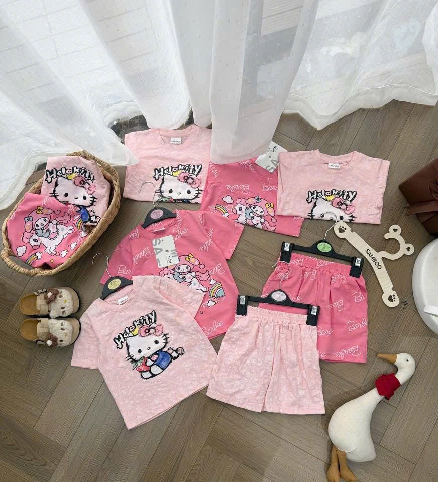 G964 - SET 2 BỘ ĐÙI BÉ GÁI KITTY THỎ NGỰA LOANG HỒNG