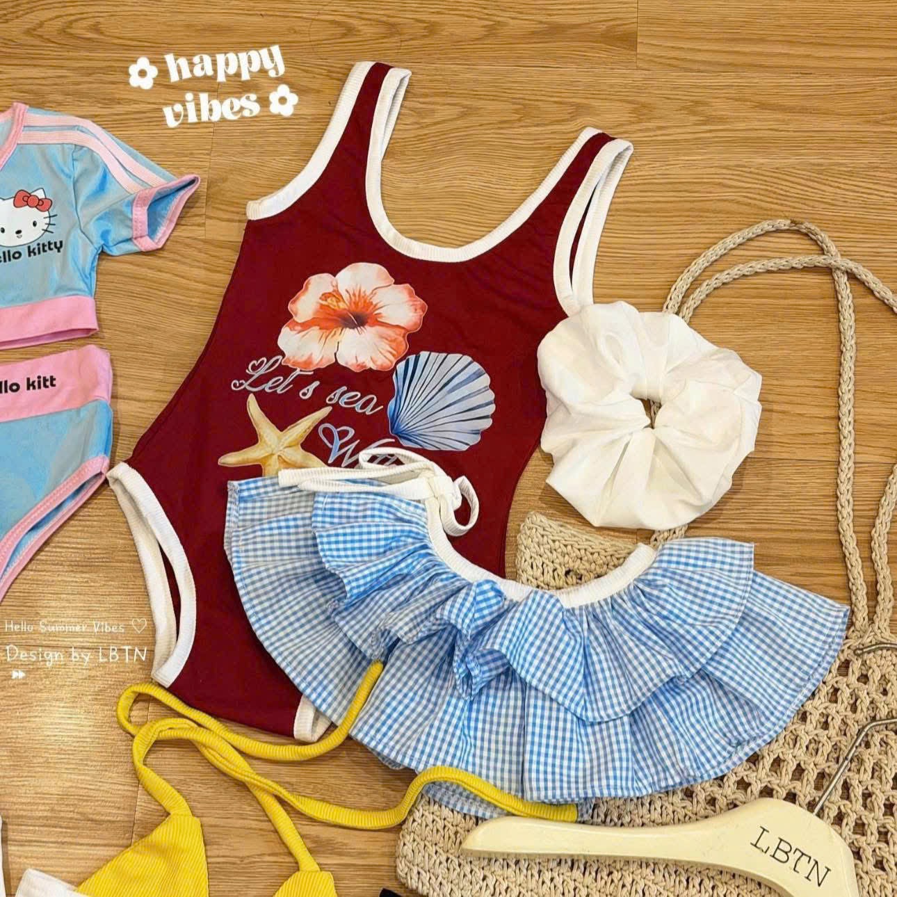 G992 - SET BƠI BIKINI BÉ GÁI 3CT ĐỎ CVAY XANH