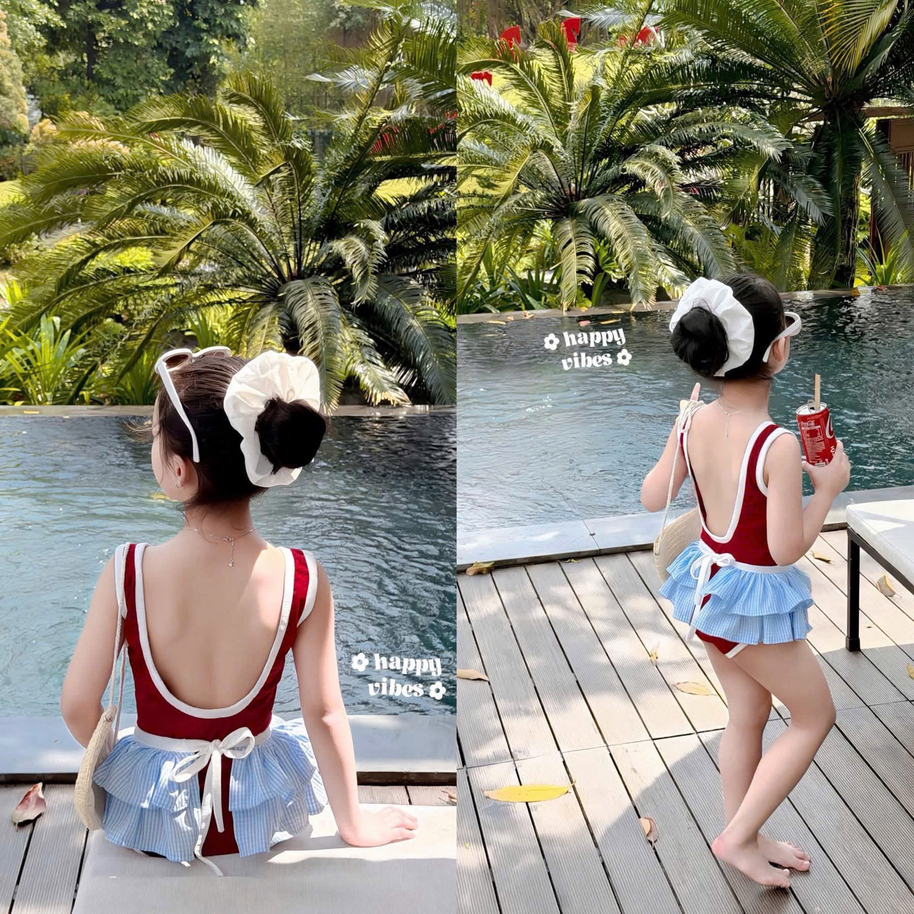 G992 - SET BƠI BIKINI BÉ GÁI 3CT ĐỎ CVAY XANH