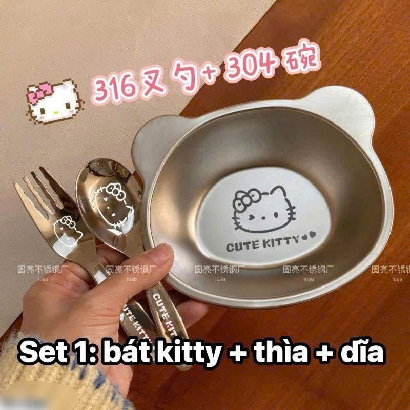 PK295 - SET 3 BÁT THÌA DĨA INOX HELLO KITTY