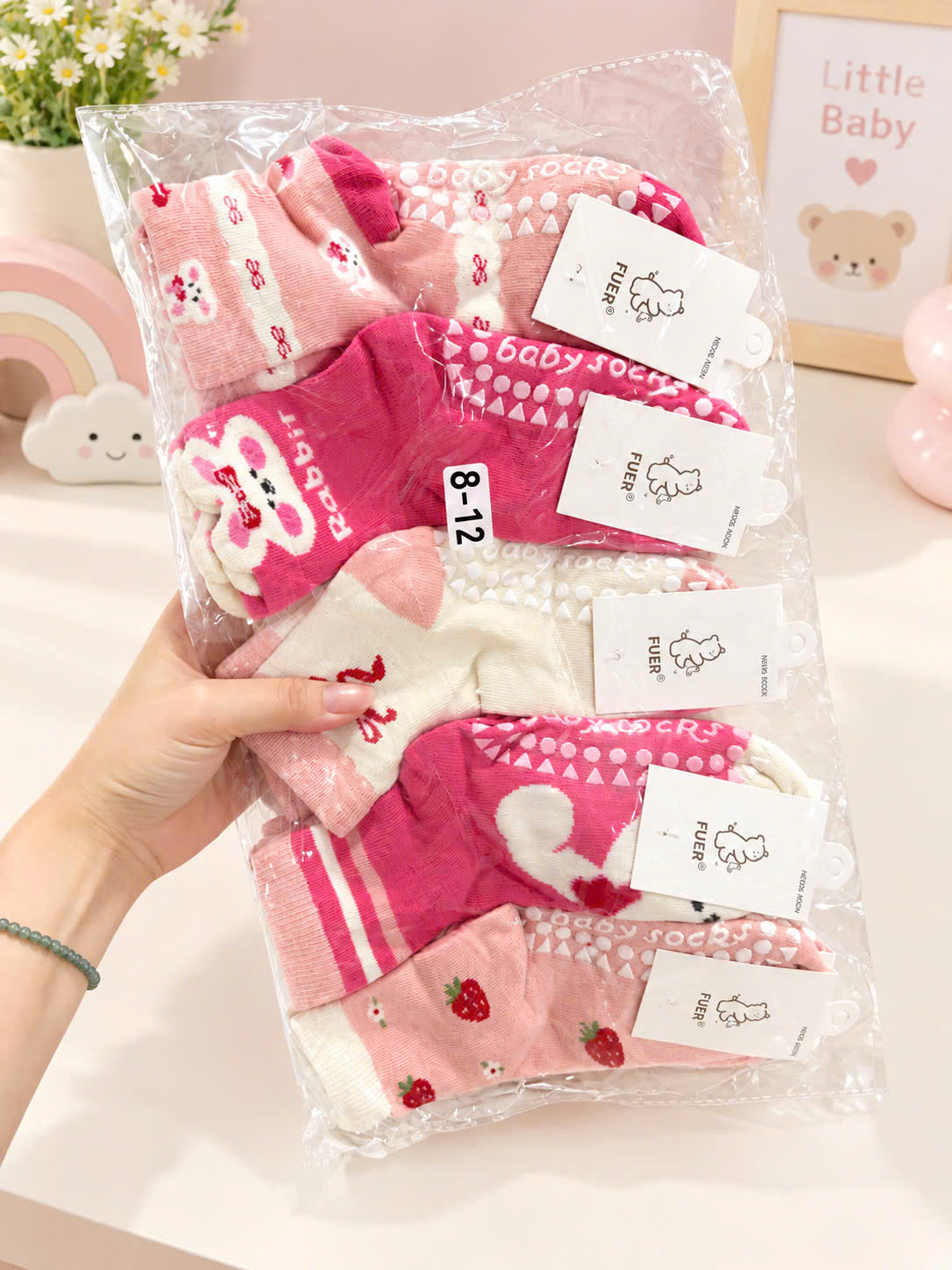PK357 - SET 10 ĐÔI TẤT BÉ GÁI CHỐNG TRƯỢT THỎ hồng be