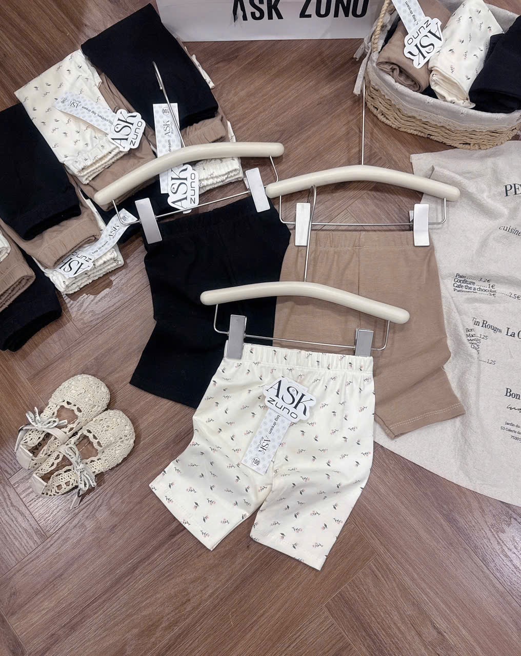 QB374 - SET 3 QUẦN LEGGING ĐÙI BÉ GÁI đen nâu hoa