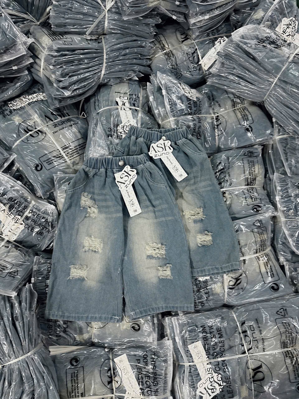 QB375 - QUẦN JEANS BÉ TRAI SUÔNG RÁCH XANH RÁCH NHIỀU