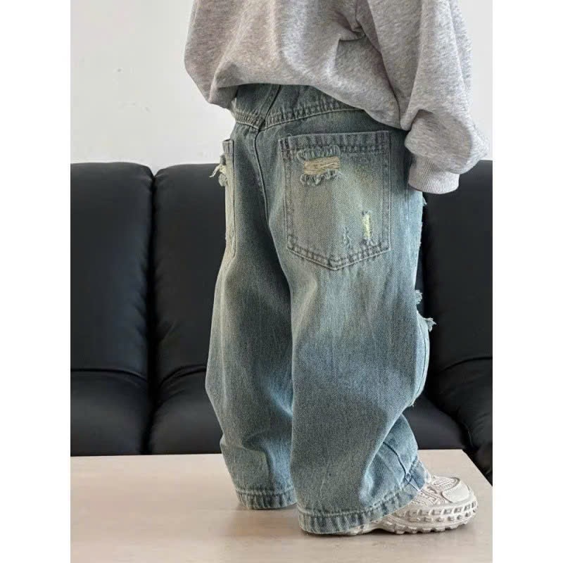 QB375 - QUẦN JEANS BÉ TRAI SUÔNG RÁCH XANH RÁCH NHIỀU