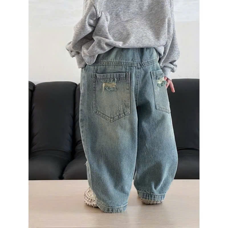 QB375 - QUẦN JEANS BÉ TRAI SUÔNG RÁCH XANH RÁCH NHIỀU