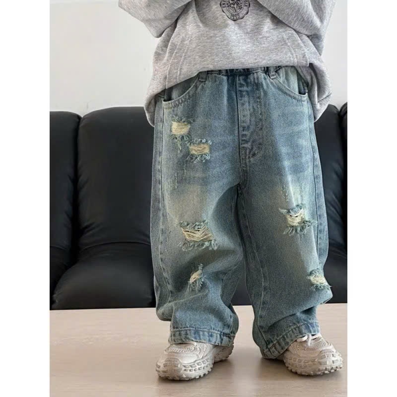 QB375 - QUẦN JEANS BÉ TRAI SUÔNG RÁCH XANH RÁCH NHIỀU