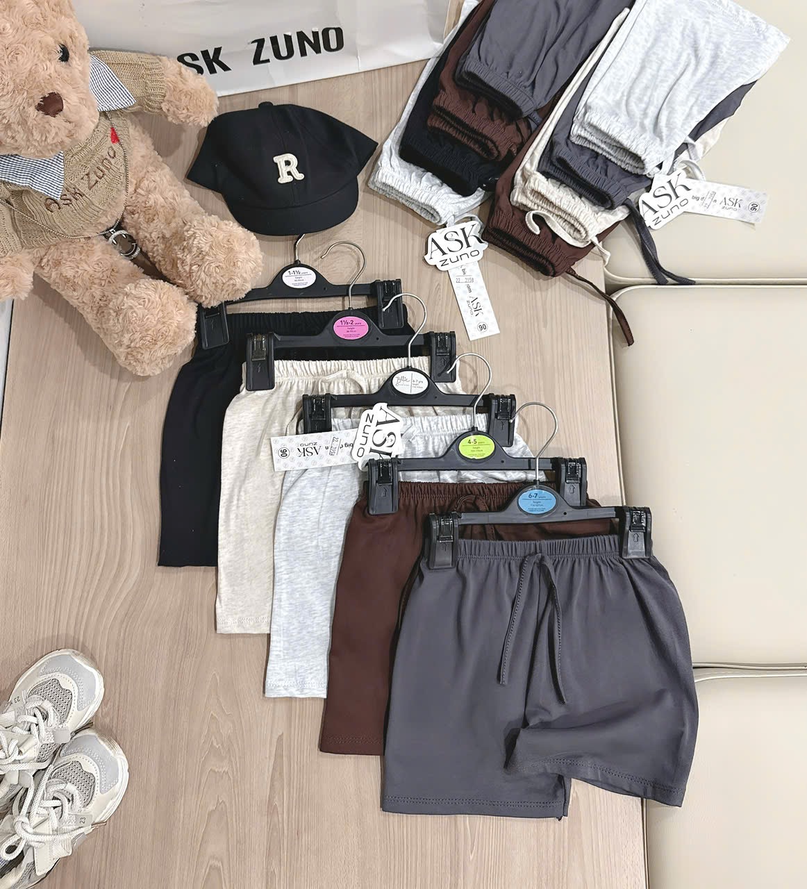 QB380 - SET 5 QUẦN ĐÙI BÉ TRAI COTTON đen nâu xám be