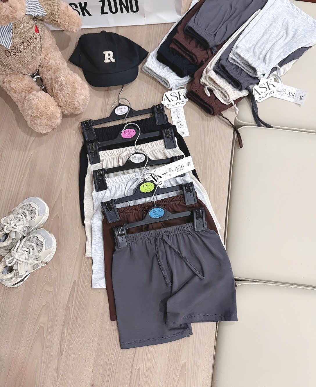 QB380 - SET 5 QUẦN ĐÙI BÉ TRAI COTTON đen nâu xám be