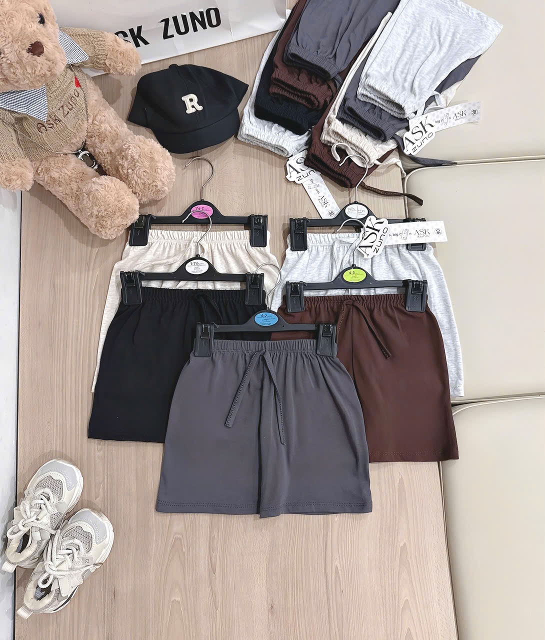 QB380 - SET 5 QUẦN ĐÙI BÉ TRAI COTTON đen nâu xám be