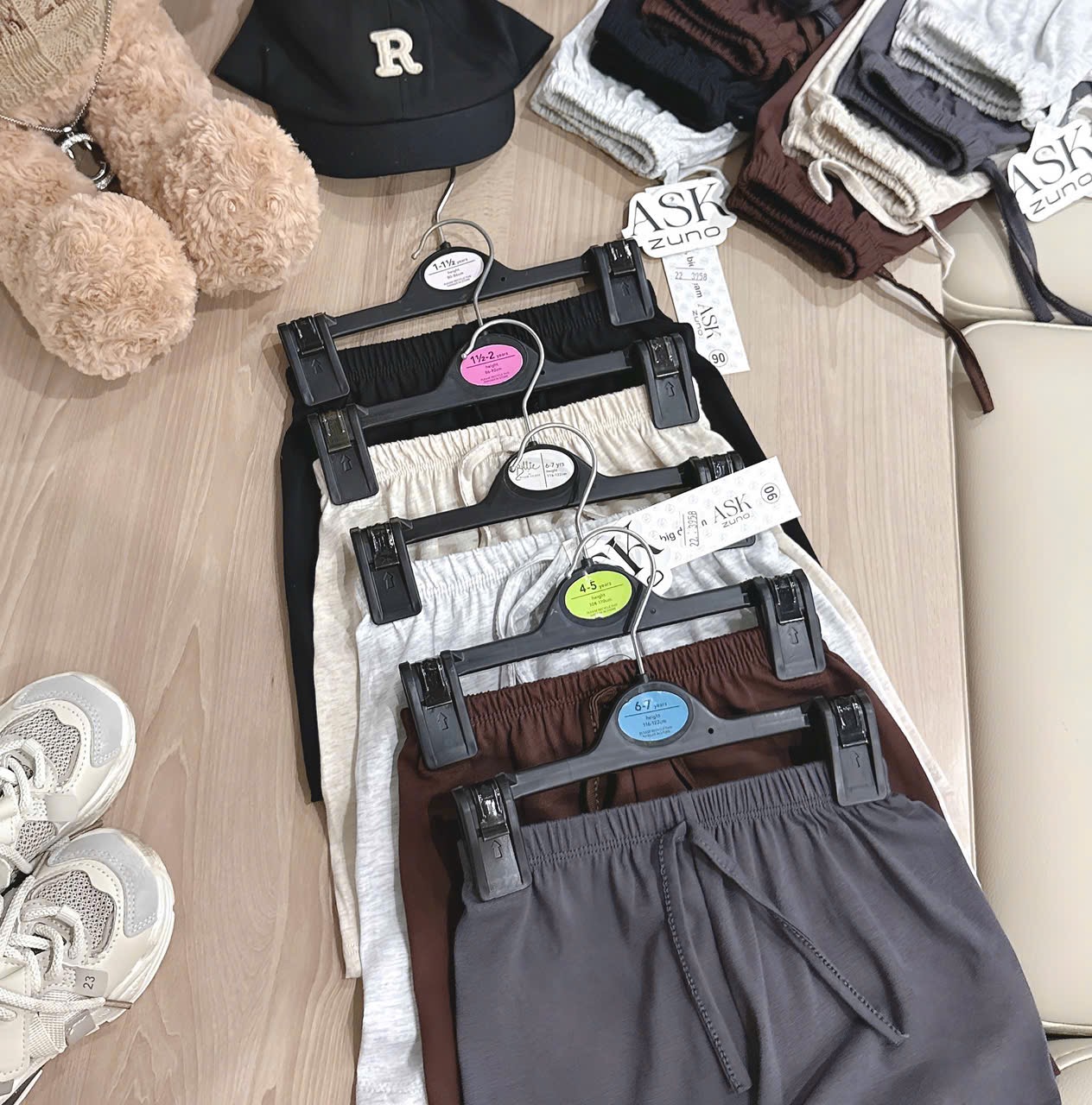 QB380 - SET 5 QUẦN ĐÙI BÉ TRAI COTTON đen nâu xám be