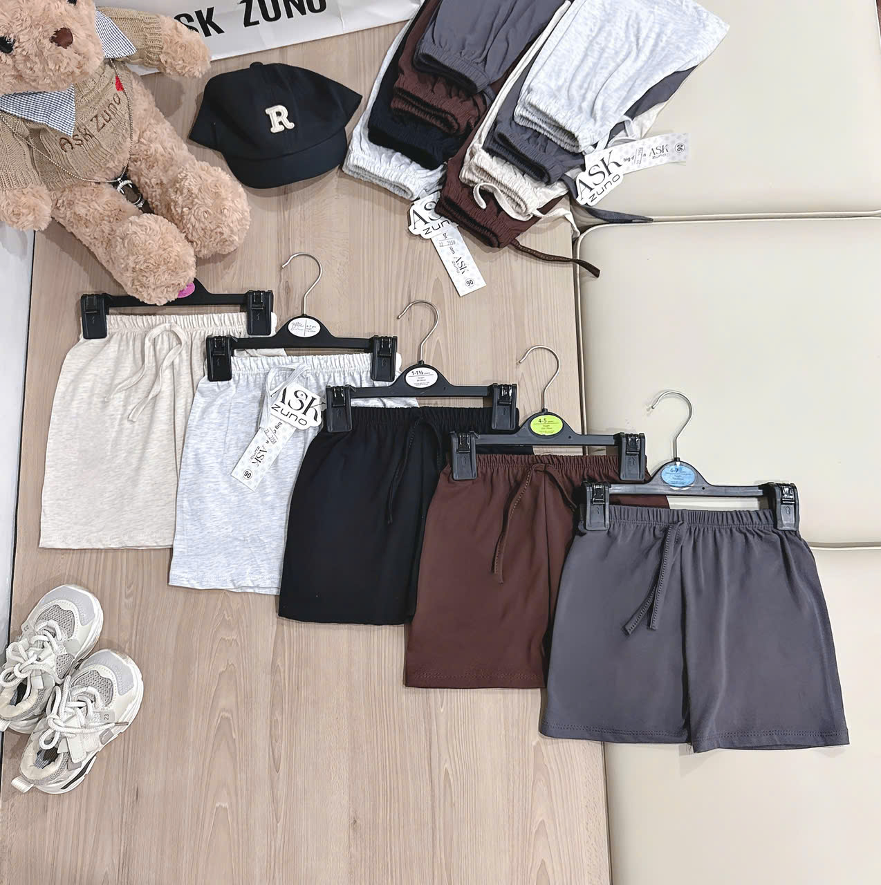 QB380 - SET 5 QUẦN ĐÙI BÉ TRAI COTTON đen nâu xám be