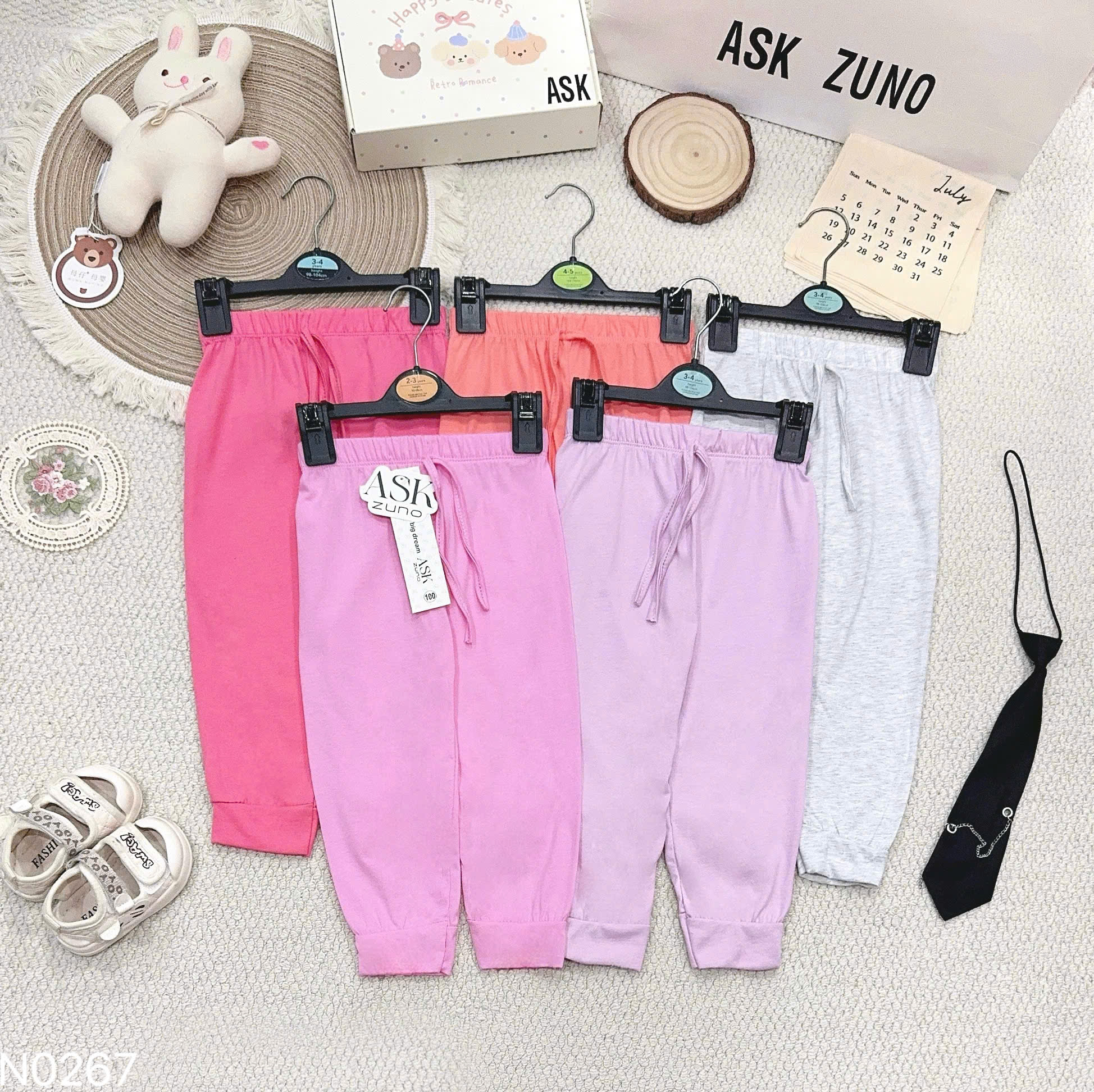 QB391 - SET 5 QUẦN BÉ GÁI JOGGER DÀI cam hồng ghi