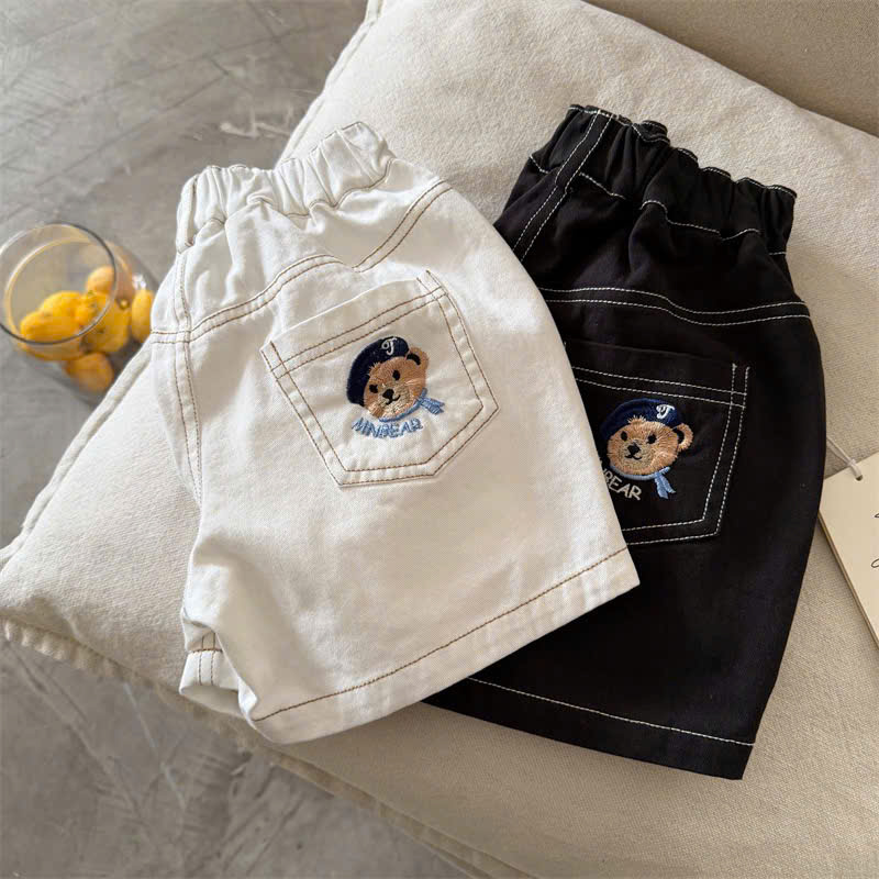QB402 - SET 3 QUẦN ĐÙI BÉ TRAI KAKI THÊU GẤU đen nâu trắng