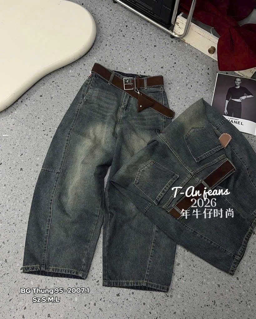 QNU678 - QUẦN JEANS BAGGY SUÔNG XANH LI GỐI M2601