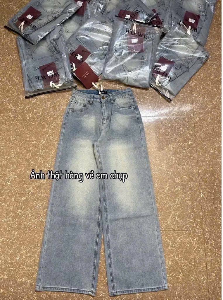 QNU681 - QUẦN JEANS SUÔNG XANH BẠC MÀI GỐI WgWe