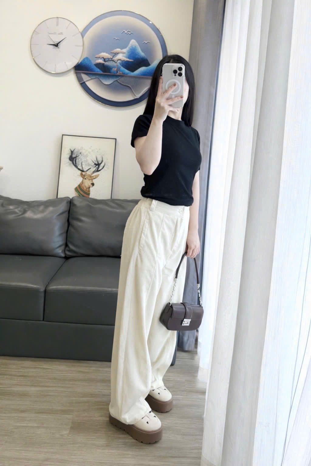 QNU683 - QUẦN NHUNG TĂM BE SUÔNG GÂN SỌC CHUN SAU