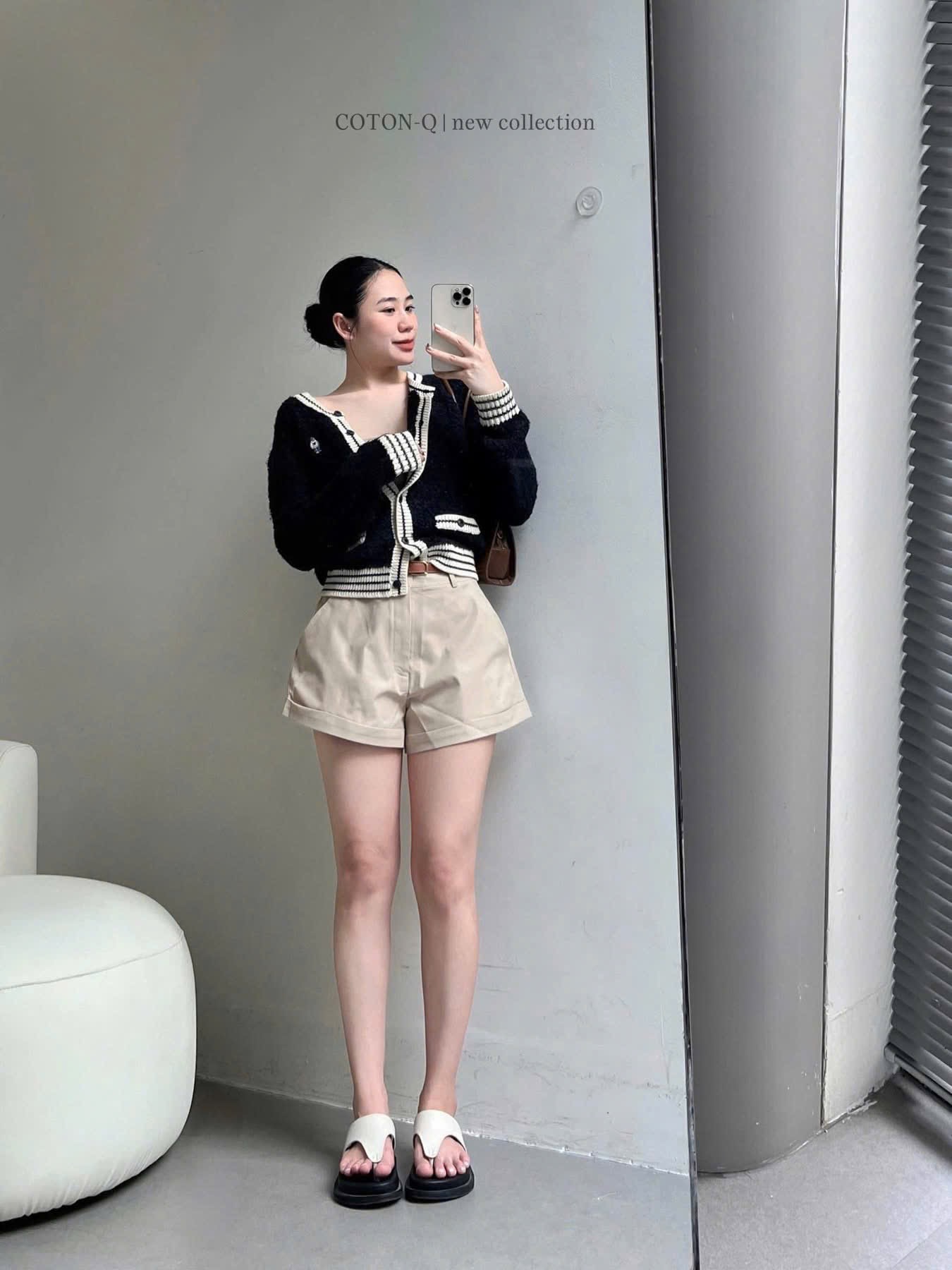 QNU685 - SET 3 QUẦN ĐÙI NỮ KAKI HAIDA CẠP KHOÁ đen nâu trắng M079