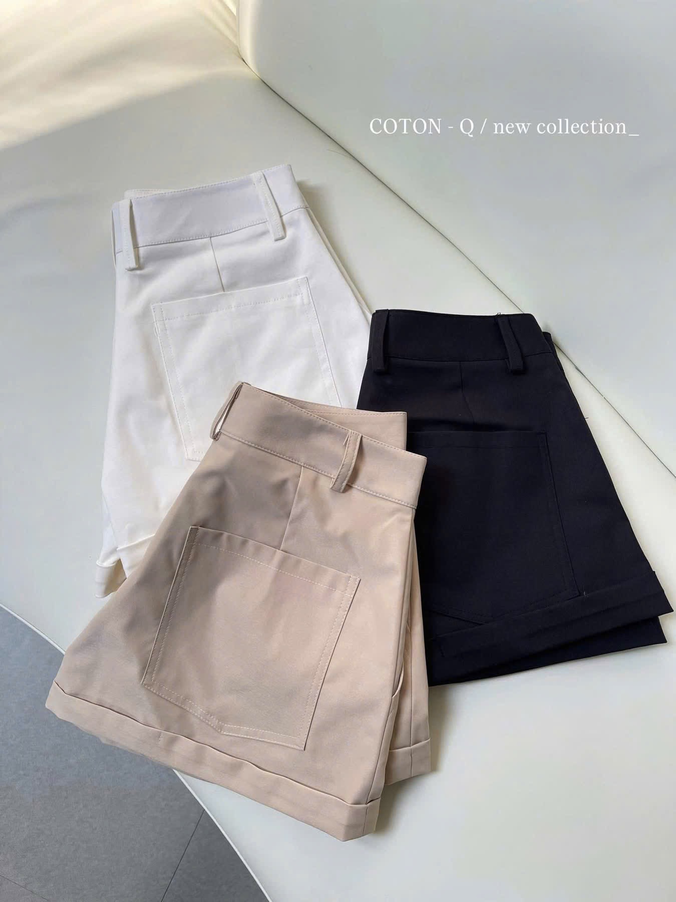 QNU685 - SET 3 QUẦN ĐÙI NỮ KAKI HAIDA CẠP KHOÁ đen nâu trắng M079