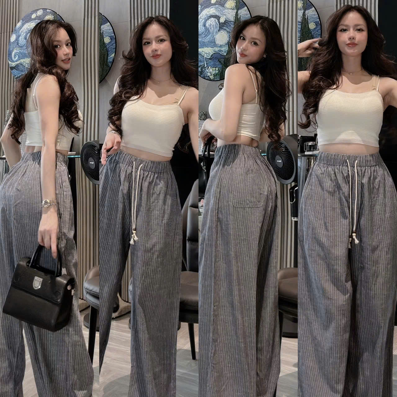 QNU707 - QUẦN ĐŨI SUÔNG CẠP CHUN SỌC XÁM