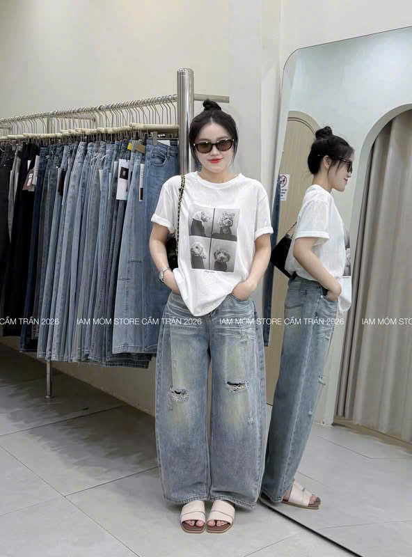 QNU710 - QUẦN JEANS SUÔNG XANH WASH RÁCH GỐI M3841
