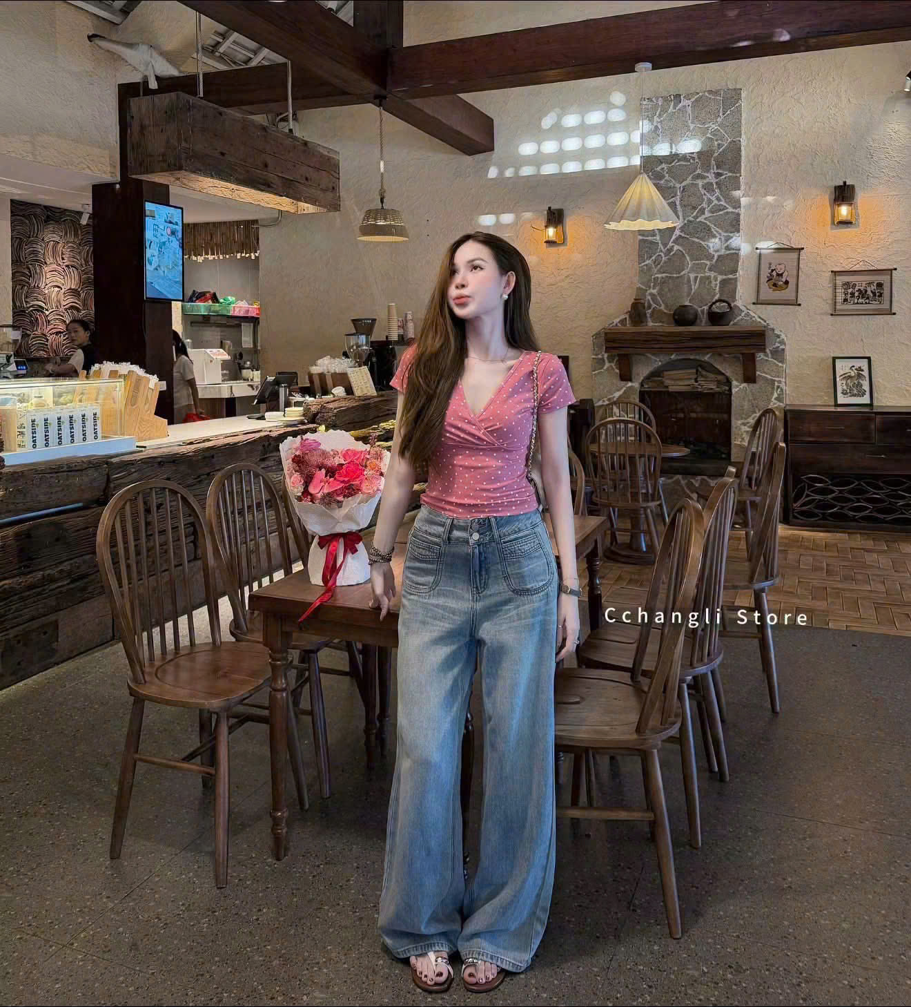 QNU717 - QUẦN JEANS SUÔNG XANH 2 TÚI TRÒN TRƯỚC M9087