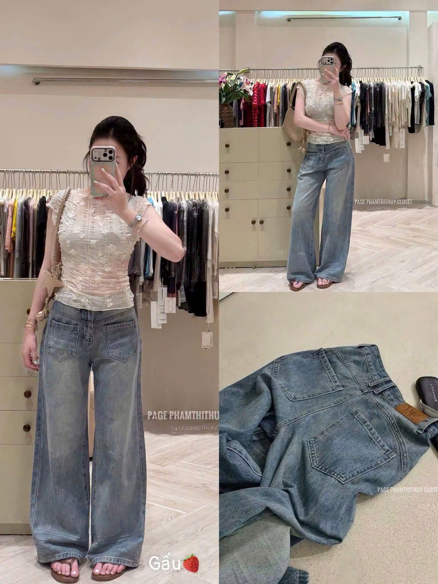 QNU717 - QUẦN JEANS SUÔNG XANH 2 TÚI TRÒN TRƯỚC M9087