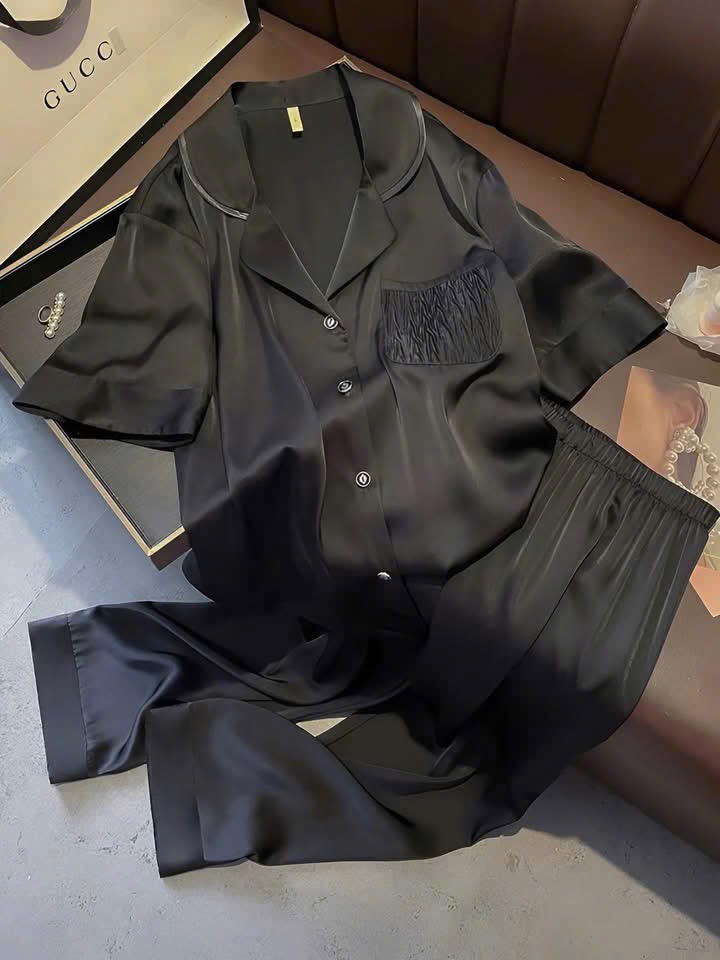 S292 - BỘ PYJAMA NỮ ÁO CỘC TÚI VÂN QUẦN DÀI