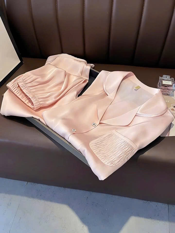 S292 - BỘ PYJAMA NỮ ÁO CỘC TÚI VÂN QUẦN DÀI